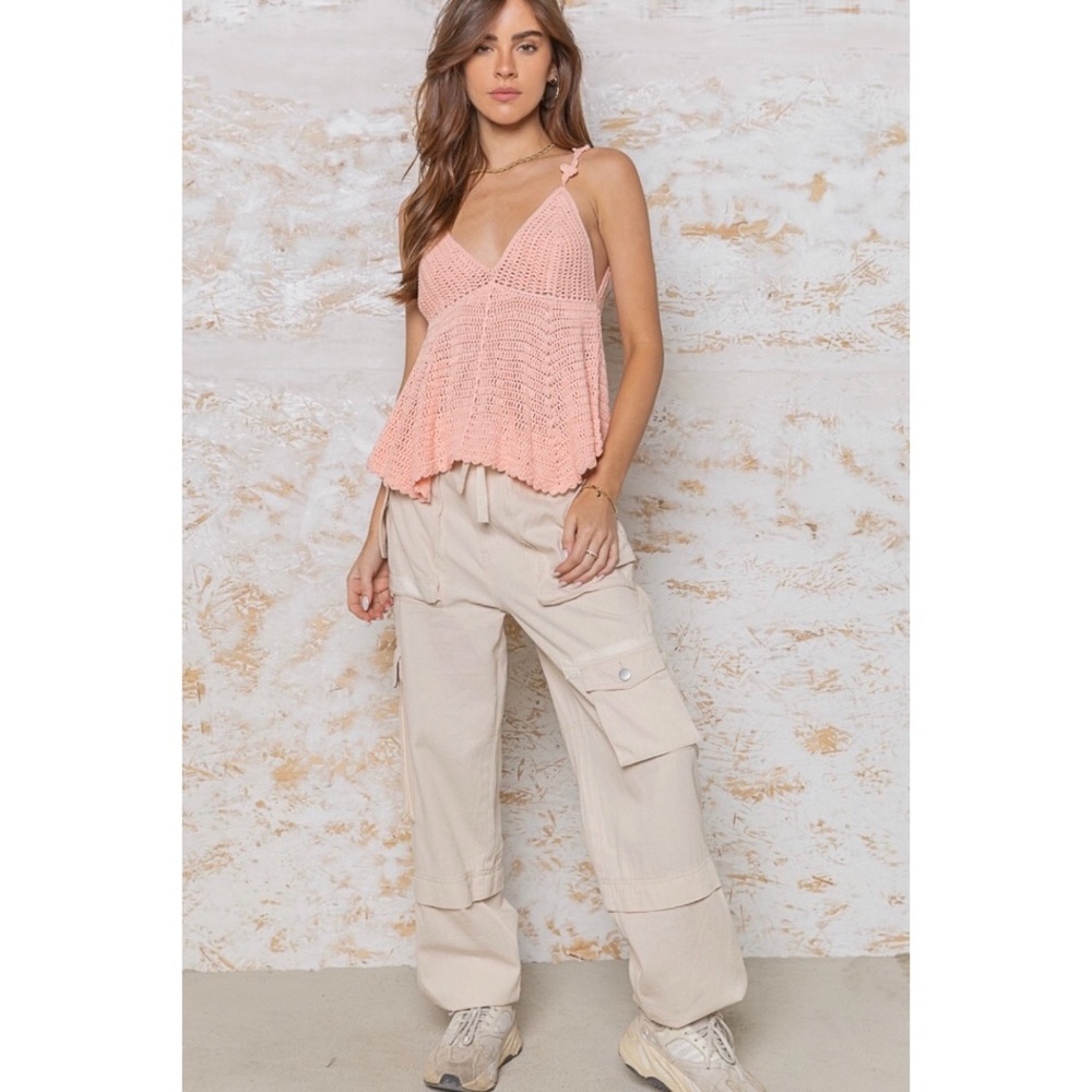 POL Blush Pink V Neck Sleeveless Cropped Knit Babydoll Top - Picture 5 of 11
